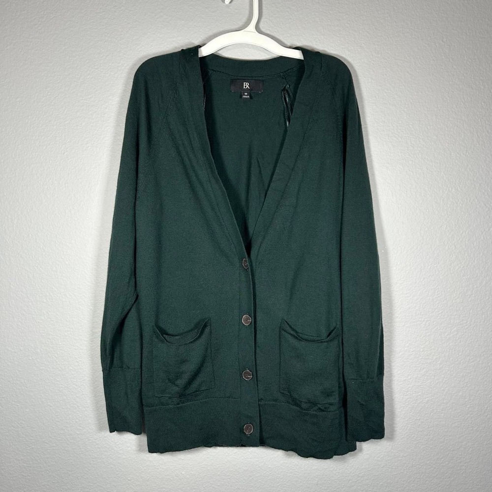 Banana Republic Fine Merino Wool Hunter Green Long Cardigan Womens M Pockets